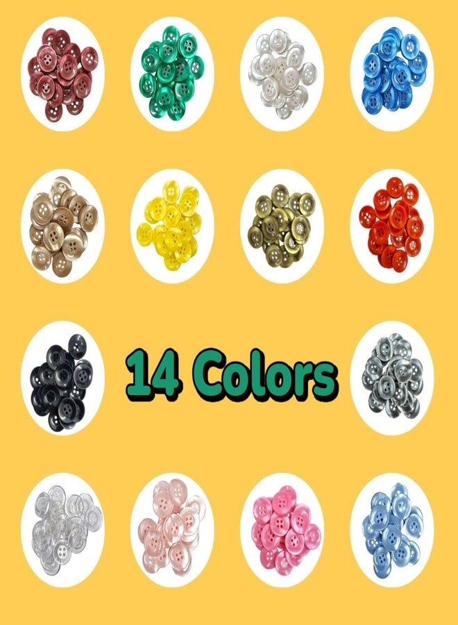 RIANZ 280 pcs 15mm Big Buttons for Craft DIY Round Resin Sewing Buttons for Clothes, 4 Holes 14 Colors Ornament Crafts Buttons for Sewing Knitting Arts (Multi Color) - Image 4
